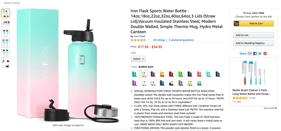 Amazon Water Bottle Product Listing